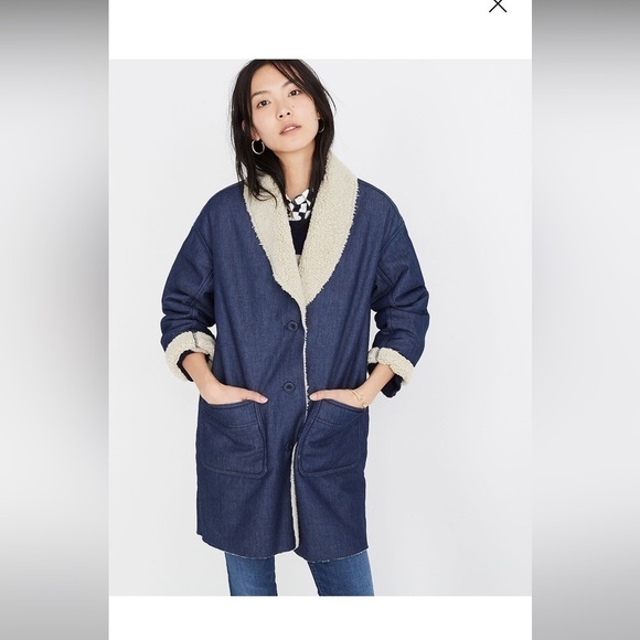 Madewell Sherpa Bonded Denim Cocoon Coat Jacket